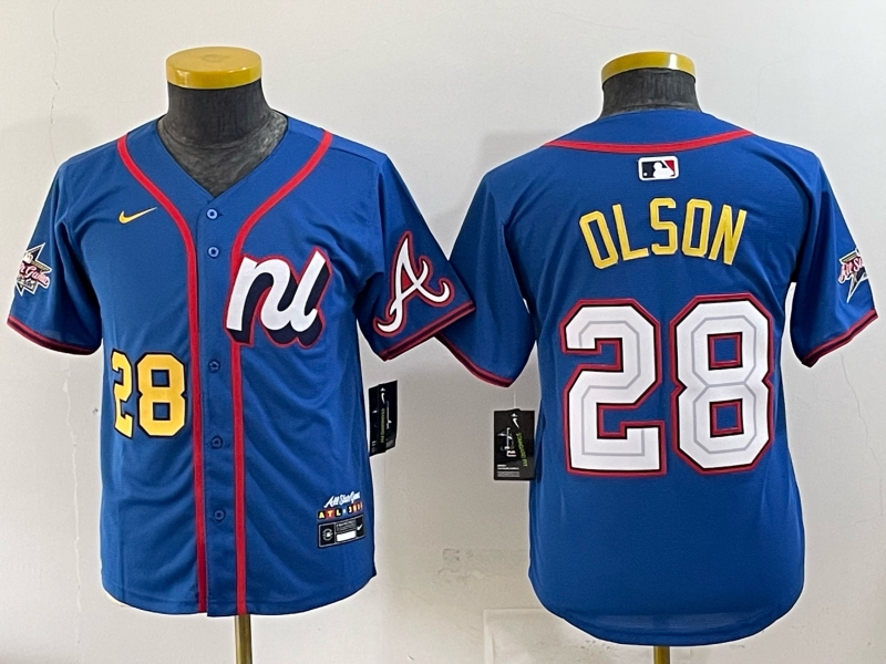 Youth Atlanta Braves 28 Olson blue Nike 2025 MLB Jersey 002